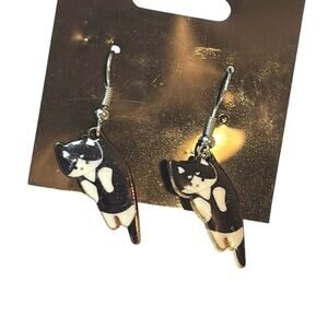 Cute Cat Earrings Black White Kitty Dangle Earrings Kawaii Jewelry